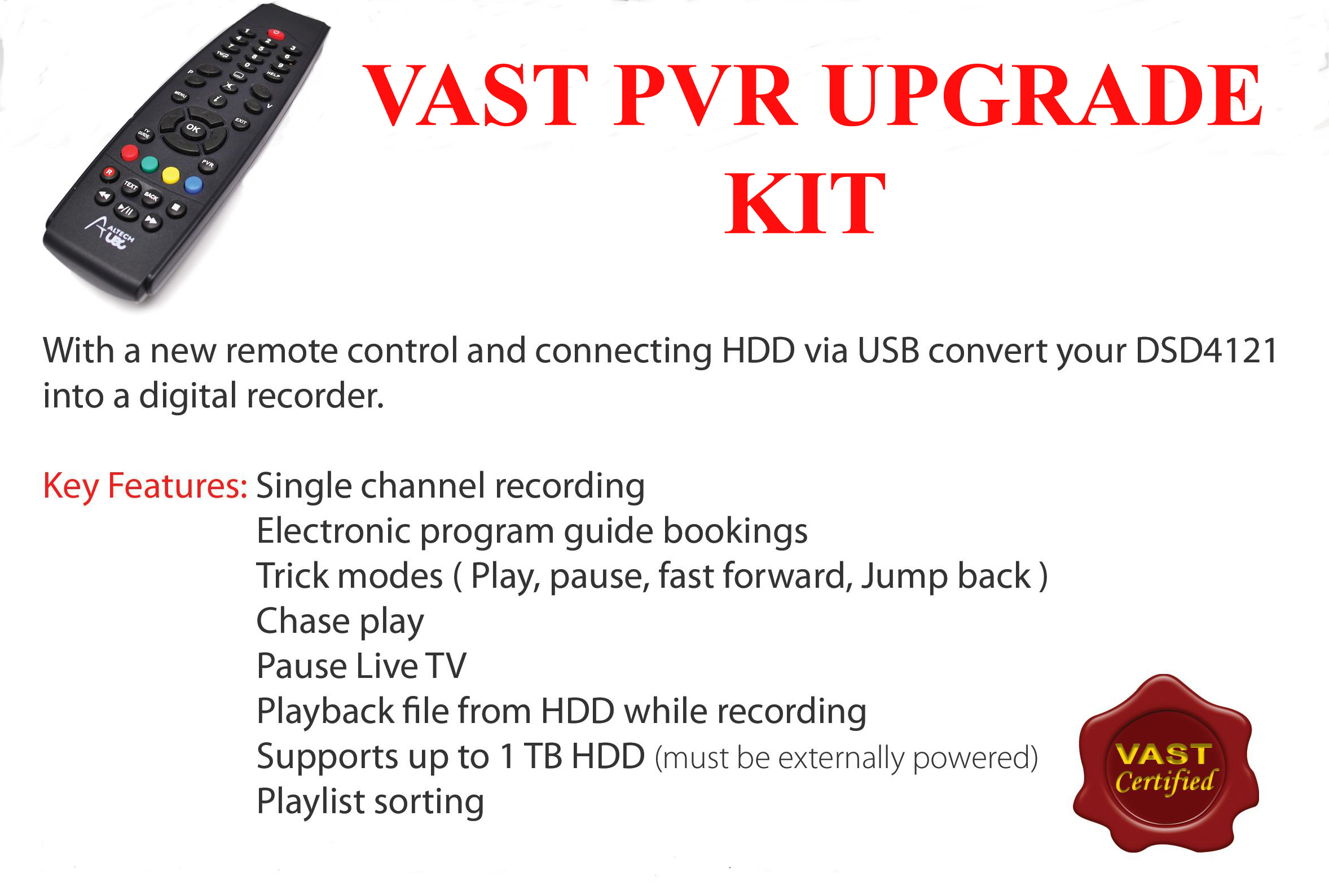 VAST DSD4121 PVR UPGRADE KIT